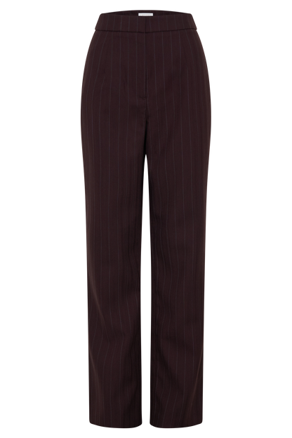 Agatha Straight Leg Suiting Pants - Plum Pinstripe