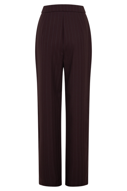 Agatha Straight Leg Suiting Pants - Plum Pinstripe