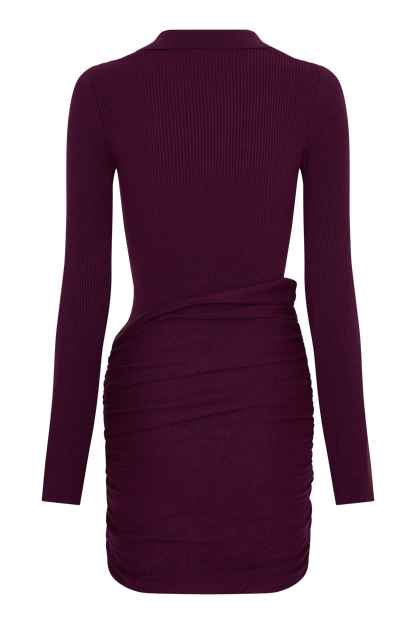 Agness Long Sleeve Button Up Knit Dress - Plum