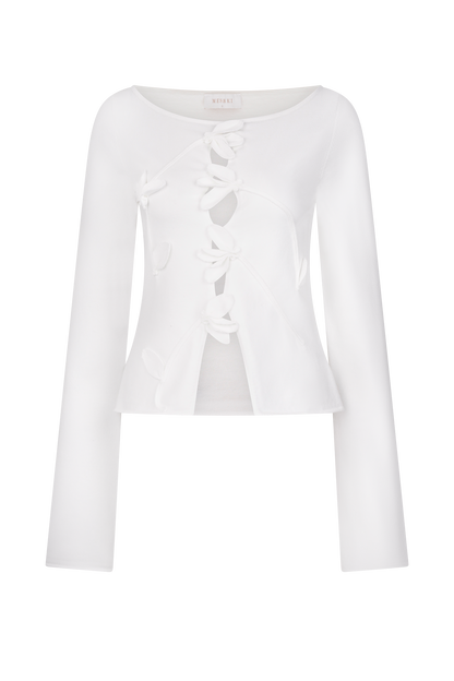 Alejandra Floral Long Sleeve Knit Top - White