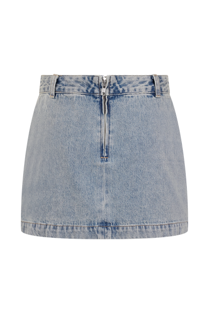 Alessia Embroidered Denim Mini Skirt - Light Vintage