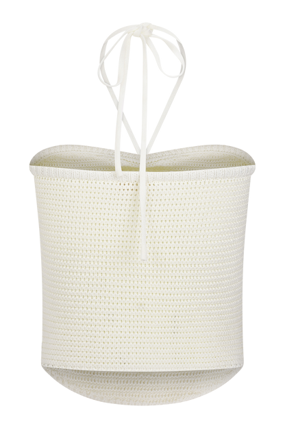Aletta Knit Pearl Halter Top - Ivory
