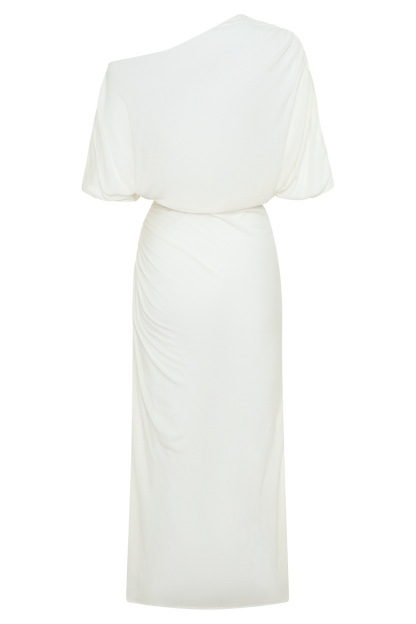 Alva Wool Lyocell Draped Midi Dress - White