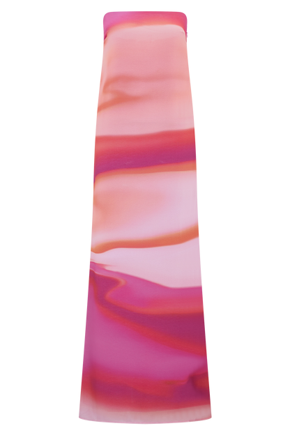 Amaya Strapless Chiffon Maxi Dress - Pink Sunset Print