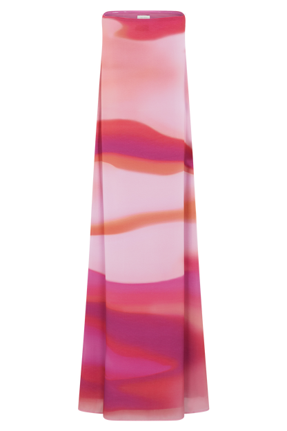 Amaya Strapless Chiffon Maxi Dress - Pink Sunset Print