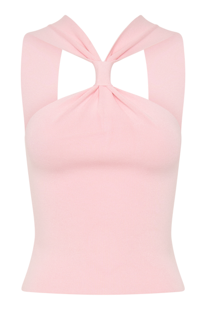 Angelika Twist Front Knit Top - Baby Pink