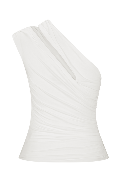 Anna One Shoulder Modal Top - White