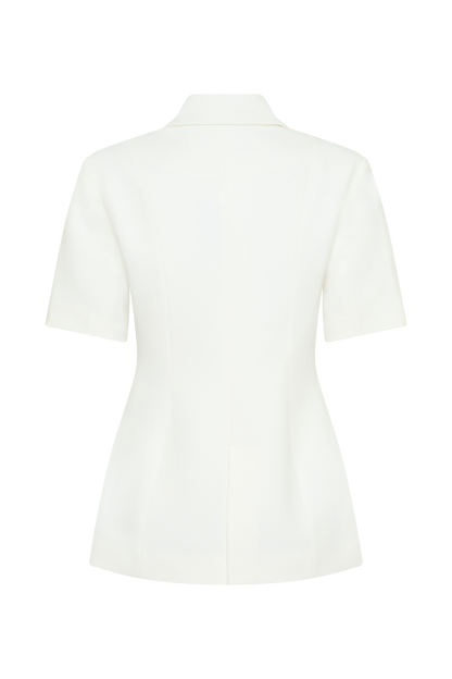 Ariella Button Up Short Sleeves Top - White