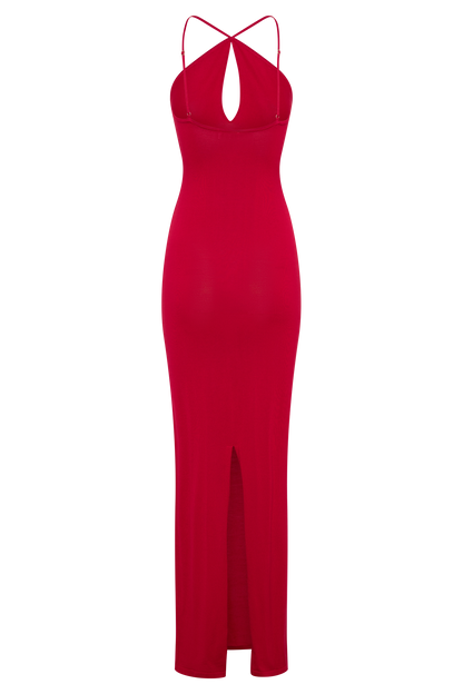 Ashtin Cross Front Knit Maxi Dress - Red