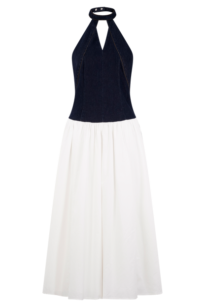 Ashwin Denim Cotton Midi Dress - Indigo Blue