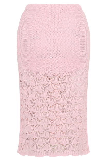 Atlantis Crochet Knit Midi Skirt - Baby Pink