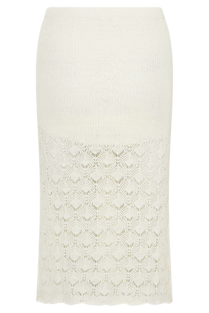 Atlantis Crochet Knit Midi Skirt - White