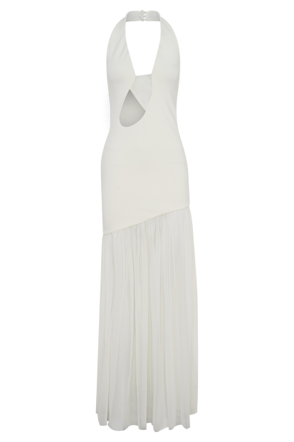 Aubree Crepe And Mesh Maxi Dress - Ivory