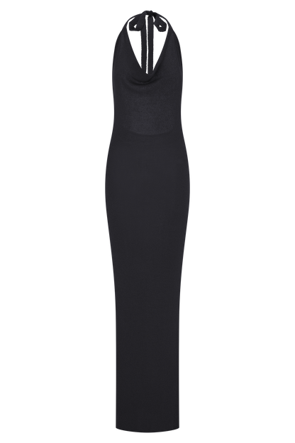 Ayella Cowl Knit Maxi Dress - Black