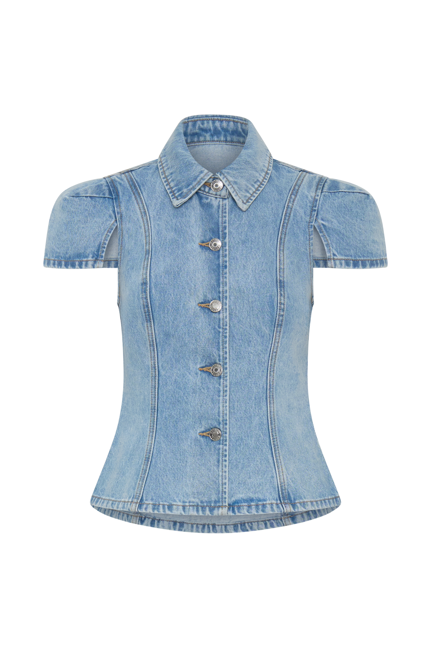 Bently Short Sleeve Denim Top - Washed Light Blue