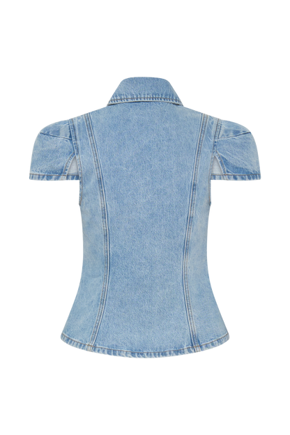 Bently Short Sleeve Denim Top - Washed Light Blue