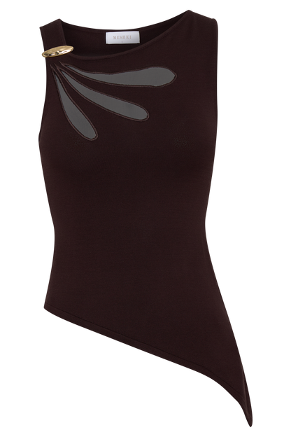 Brock Asymmetrical Neckline Knit Top - Dark Chocolate