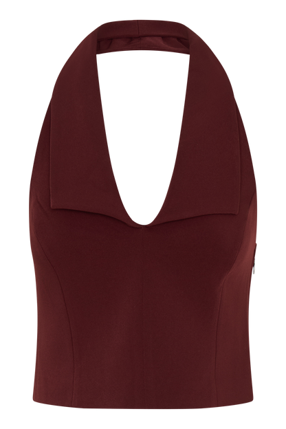 Calla Collared Sleeveless Halter Top - Merlot