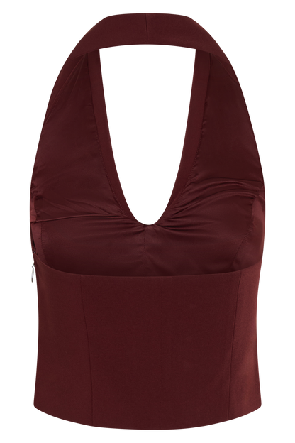 Calla Collared Sleeveless Halter Top - Merlot
