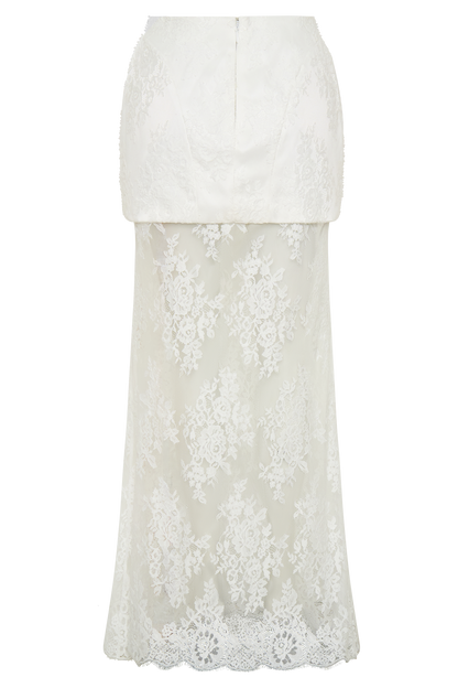 Camille Beaded Satin And Lace Maxi Skirt - Ivory