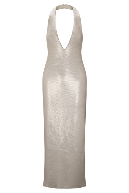 Carnation Sequin Halter Midi Dress - Gold