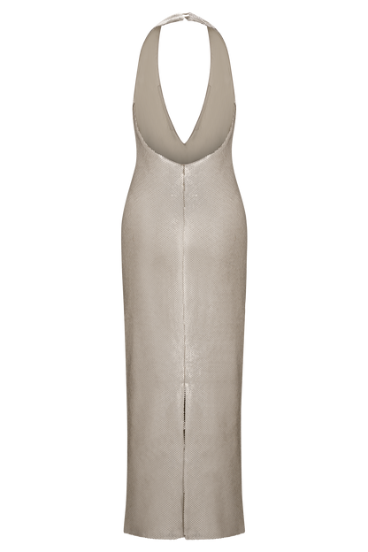 Carnation Sequin Halter Midi Dress - Gold