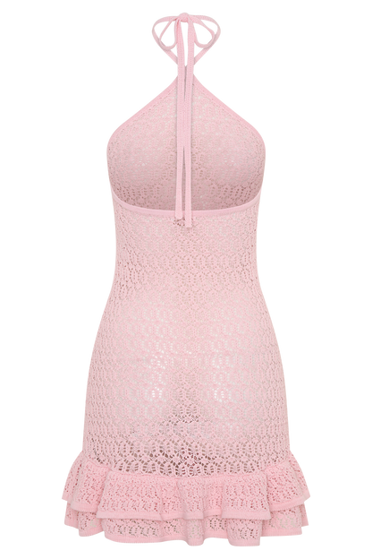 Carrisa Crochet Knit Mini Dress - Baby Pink