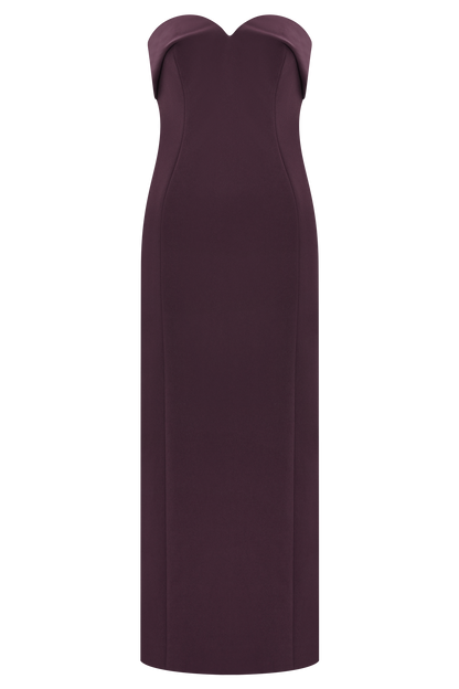 Cary Folded Strapless Crepe Midi Dress - Wine