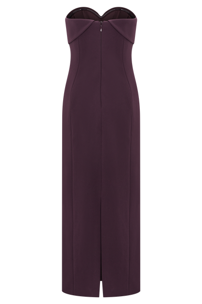 Cary Folded Strapless Crepe Midi Dress - Wine