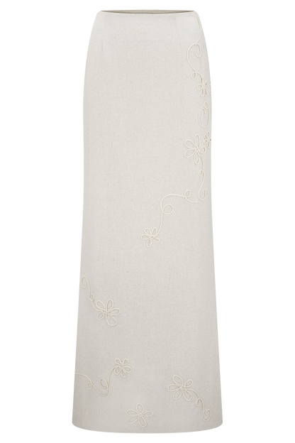Casey Linen Embroidered Maxi Skirt - Natural