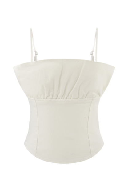 Cecilia Denim Frill Corset - White