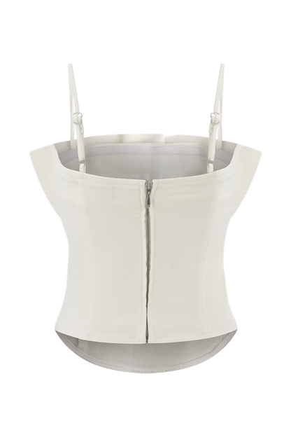 Cecilia Denim Frill Corset - White