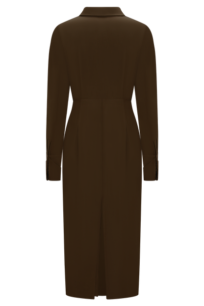 Cecilie Cut Out Shirt Midi Dress - Dark Chocolate