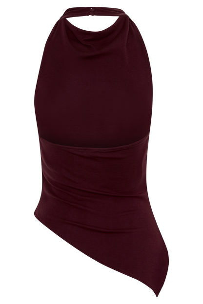 Clea Relaxed Sheer Halter Top - Burgundy