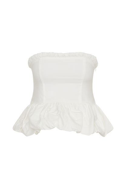 Cora Ruched Strapless Top - White