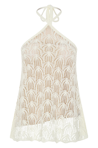 Corey Crochet Halter Neck Top - Ivory