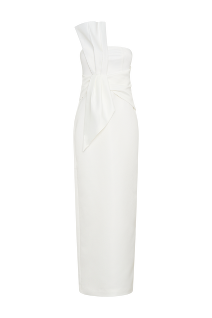 Cyrill Strapless Satin Structured Maxi Dress - White