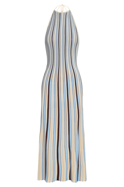Dalani Halterneck Knit Midi Dress - Blue/Chocolate