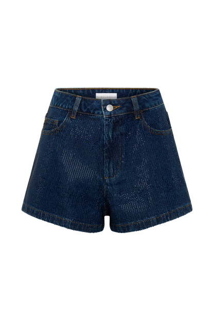 Dan Diamante Denim Shorts - Midnight Blue