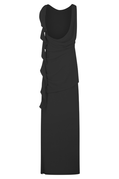 Daria Draped Chiffon Maxi Dress - Black