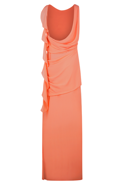 Daria Draped Chiffon Maxi Dress - Pastel Nectarine