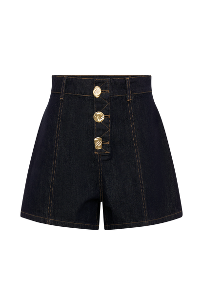 Demi High Waisted Denim Shorts - Washed Indigo Blue