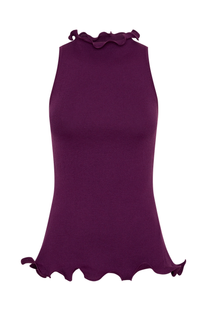 Diya Ribbed Sleeveless Top With Wire Hem - Plum
