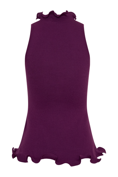 Diya Ribbed Sleeveless Top With Wire Hem - Plum