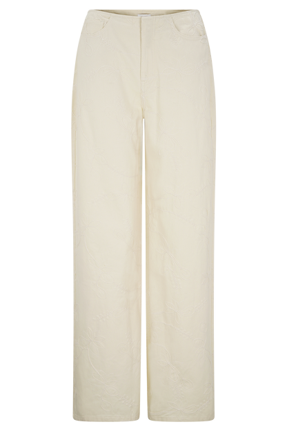 Ebony Embroidered Denim Jeans - Cream