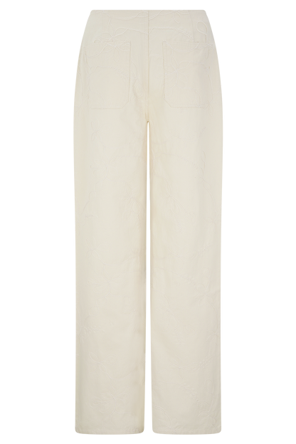 Ebony Embroidered Denim Jeans - Cream