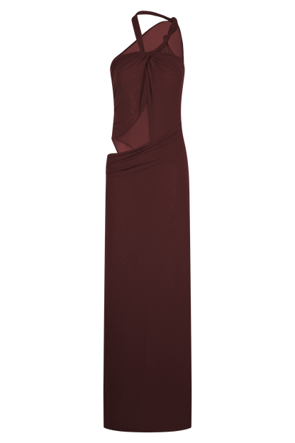 Edwina Knotted Mesh Maxi Dress - Mahogany