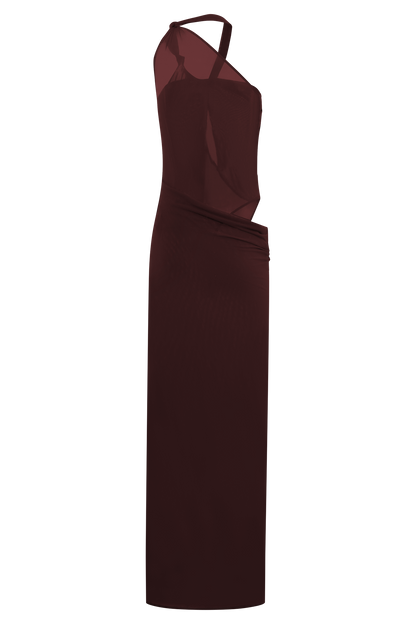 Edwina Knotted Mesh Maxi Dress - Mahogany