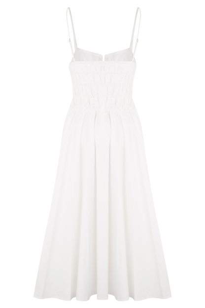 Elias Shirred Cotton Midi Dress - White