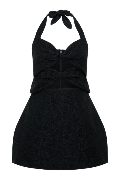 Ella Bow Detail Halter Mini Dress - Black